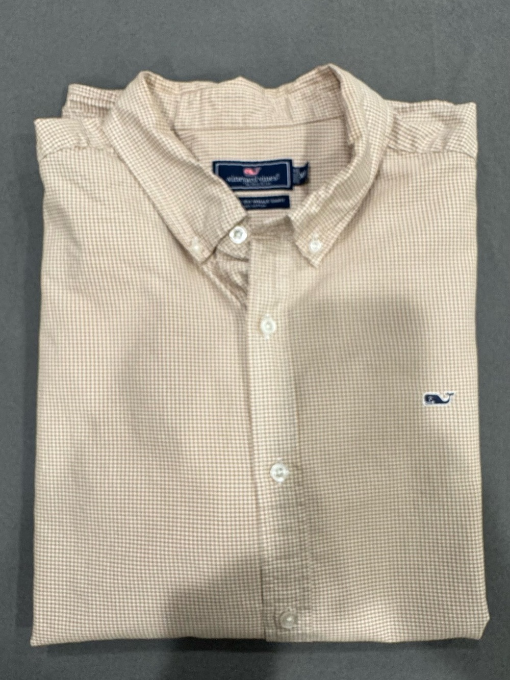 Vineyard Vines Men's Tan Micro-Check Button-Down Shirt with Navy Whale XXL